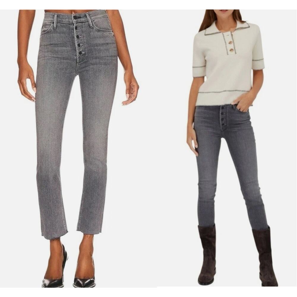 Mother Women The Pixie Dazzler Ankle Fray Button Fly Digging up Dirt Grey Sz 30 - Picture 11 of 12